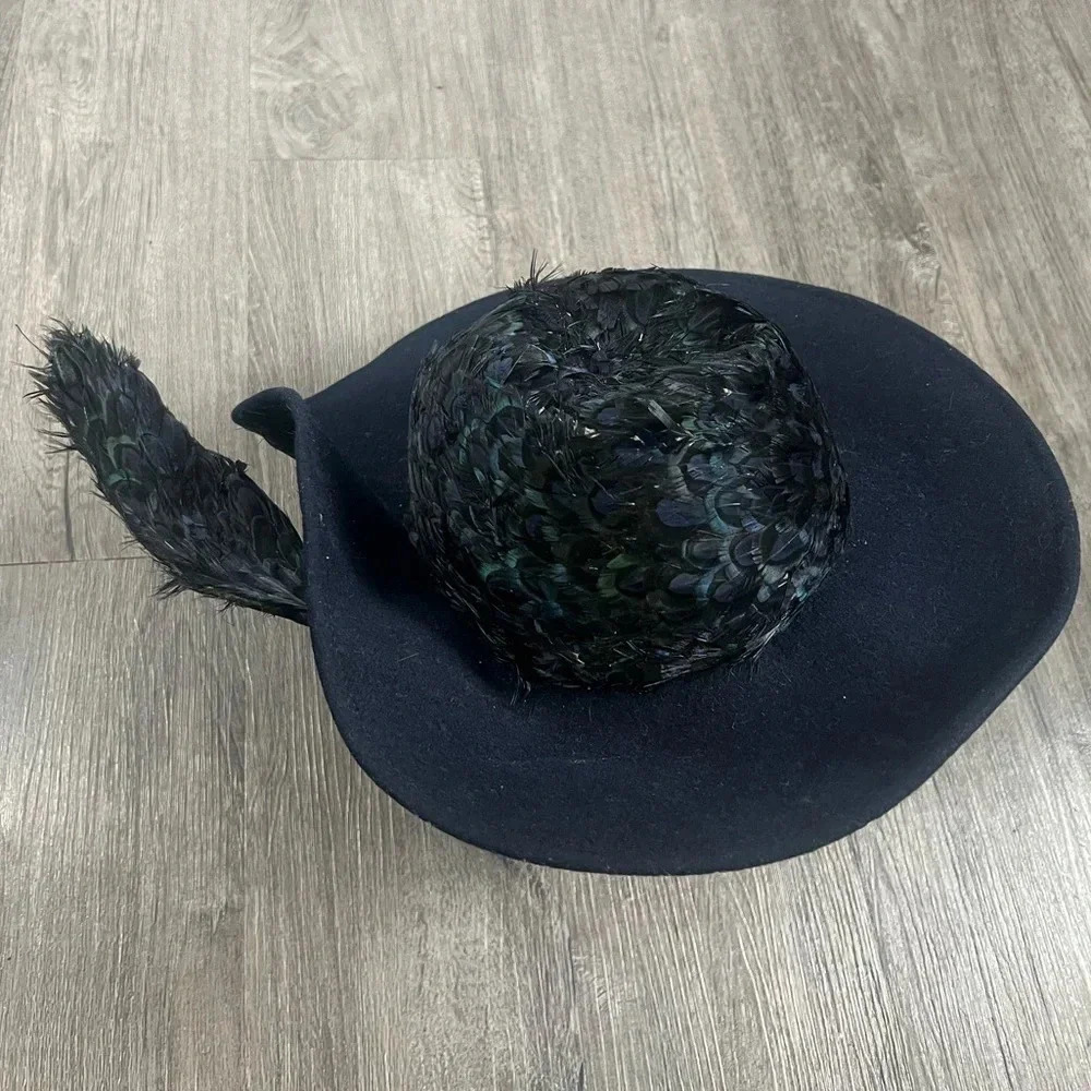 Jack McConnell Vintage Doeskin Exotic Felt 100% Wool Feathered Couture Hat - Picture 5 of 16